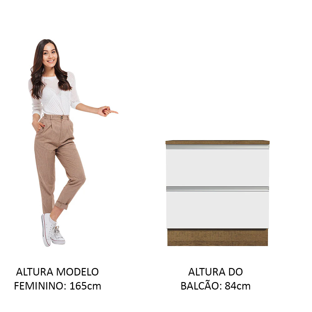 Balcão 80 cm 2 Gavetas Rustic/Branco Glamy Madesa - Image 4