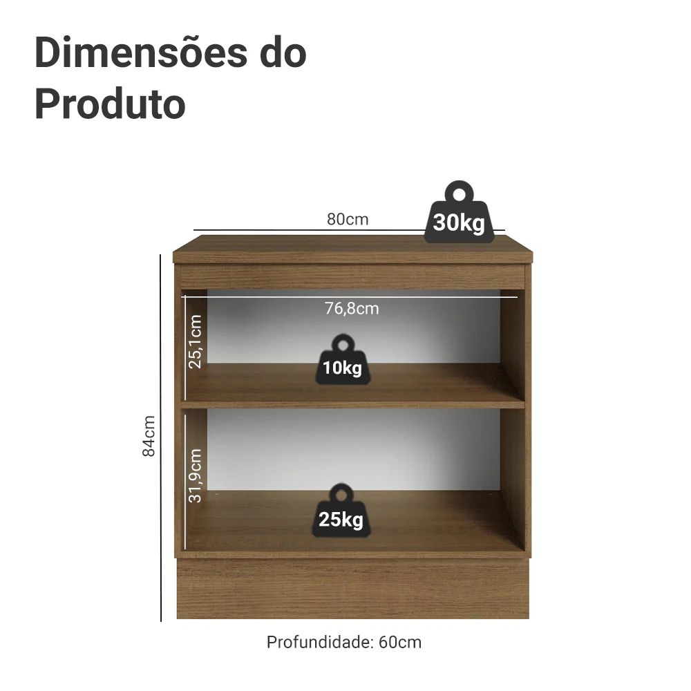 Balcão 80 x 60 cm 2 Portas (Com Tampo) Rustic/Branco Veludo Lux Madesa - Image 2