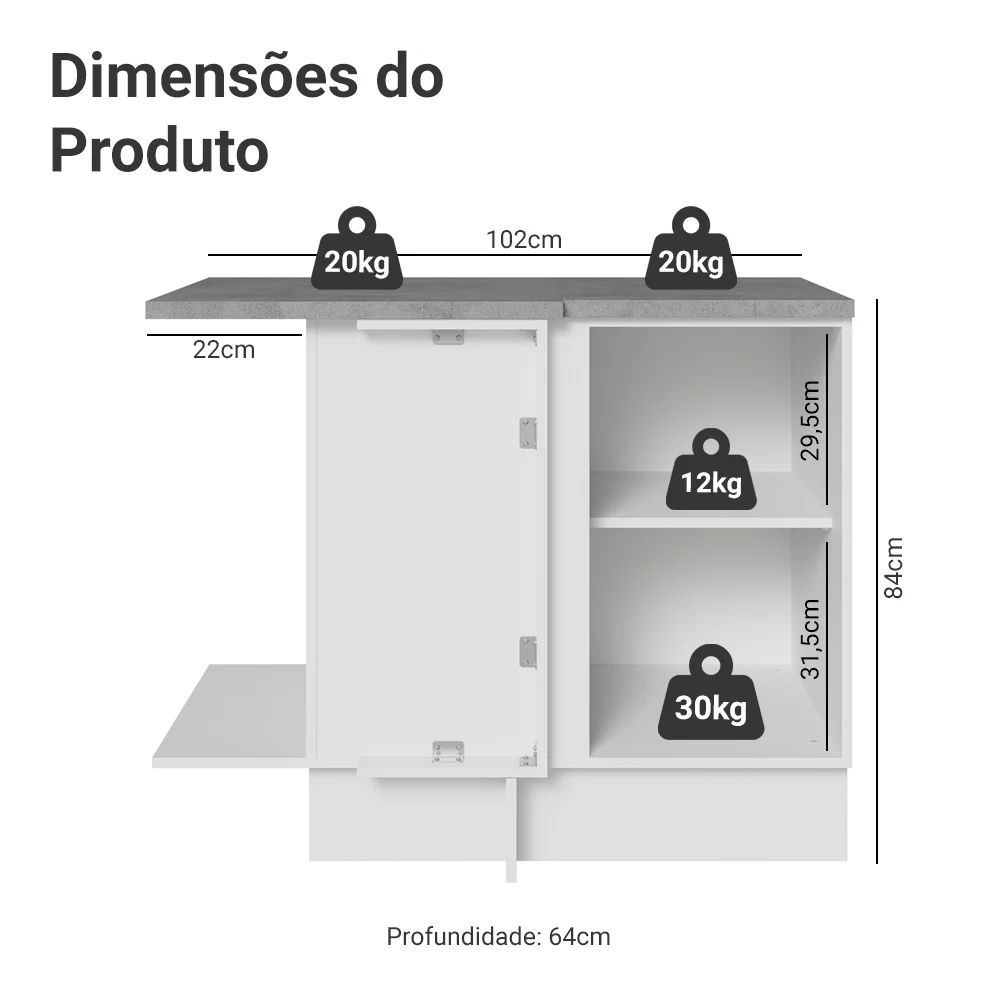 Balcão de Canto para Linha de 60 cm Profundidade (Com Tampo) Branco/Verde Vik Madesa - Image 2