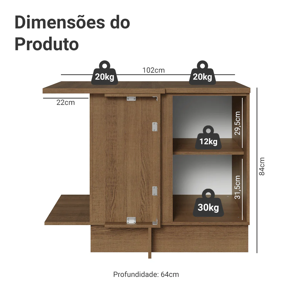 Balcão de Canto para Linha de 60 cm Profundidade (Com Tampo) Rustic/Cinza Vik Madesa - Image 2