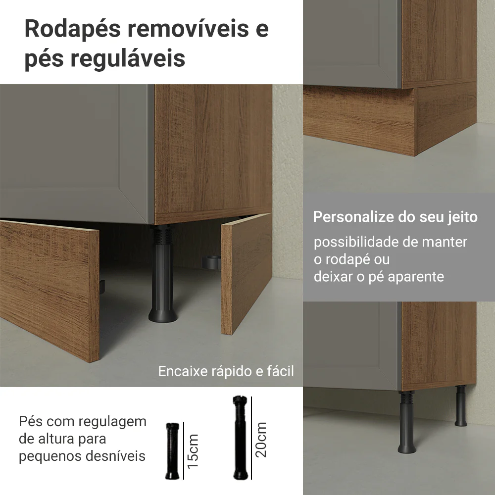 Balcão de Canto para Linha de 60 cm Profundidade (Com Tampo) Rustic/Cinza Vik Madesa - Image 9