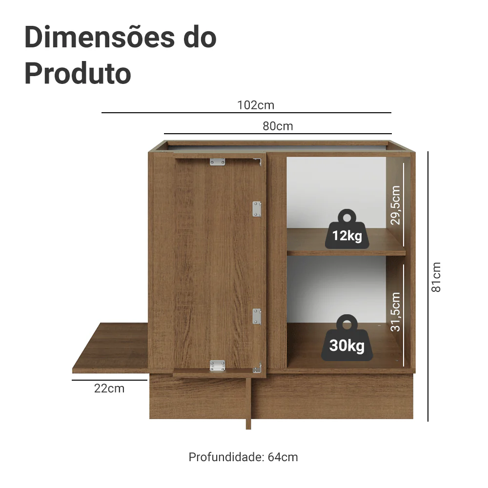 Balcão de Canto para Linha de 60 cm Profundidade (Sem Tampo) Rustic/Cinza Vik Madesa - Image 2