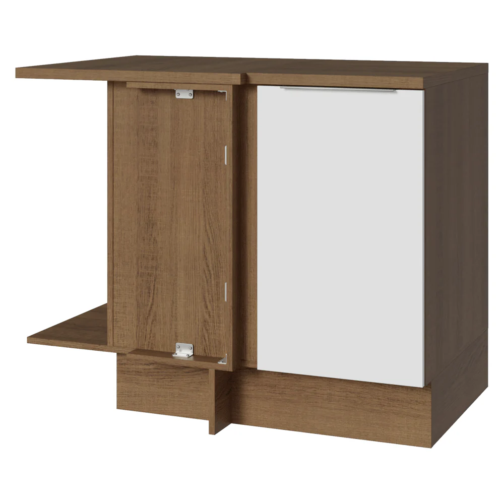 Balcão de Canto Madesa Stella 1 Porta 60 cm Profundidade (Com Tampo) Rustic/Branco