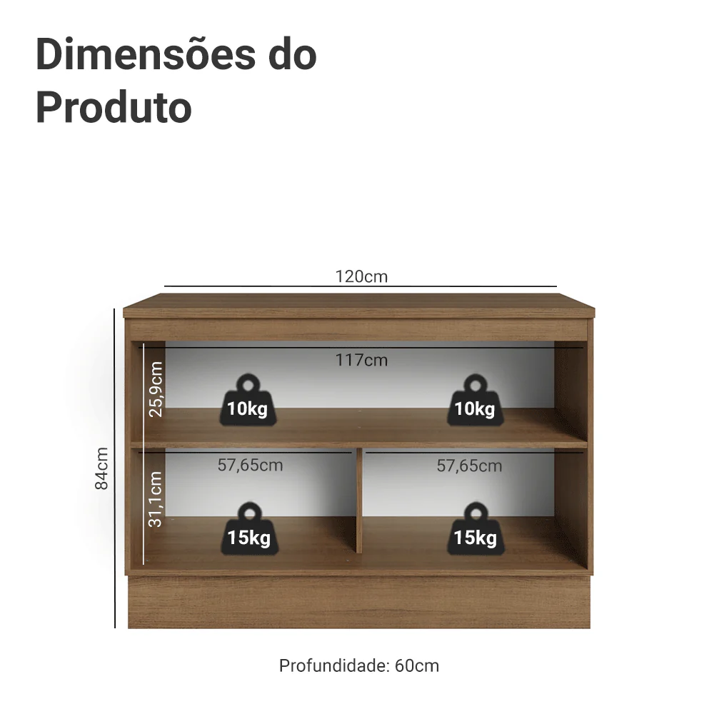 Balcão de Cozinha 120 x 60 cm 2 Portas (Com Tampo) Rustic/Verde Vik Madesa - Image 2