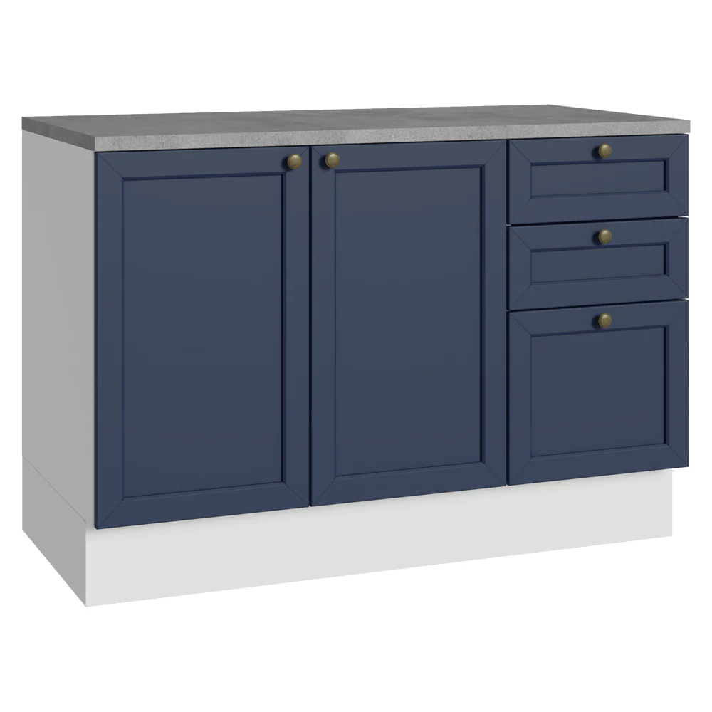Balcão de Cozinha 120 cm 2 Portas 3 Gavetas Branco/Azul Vik Madesa
