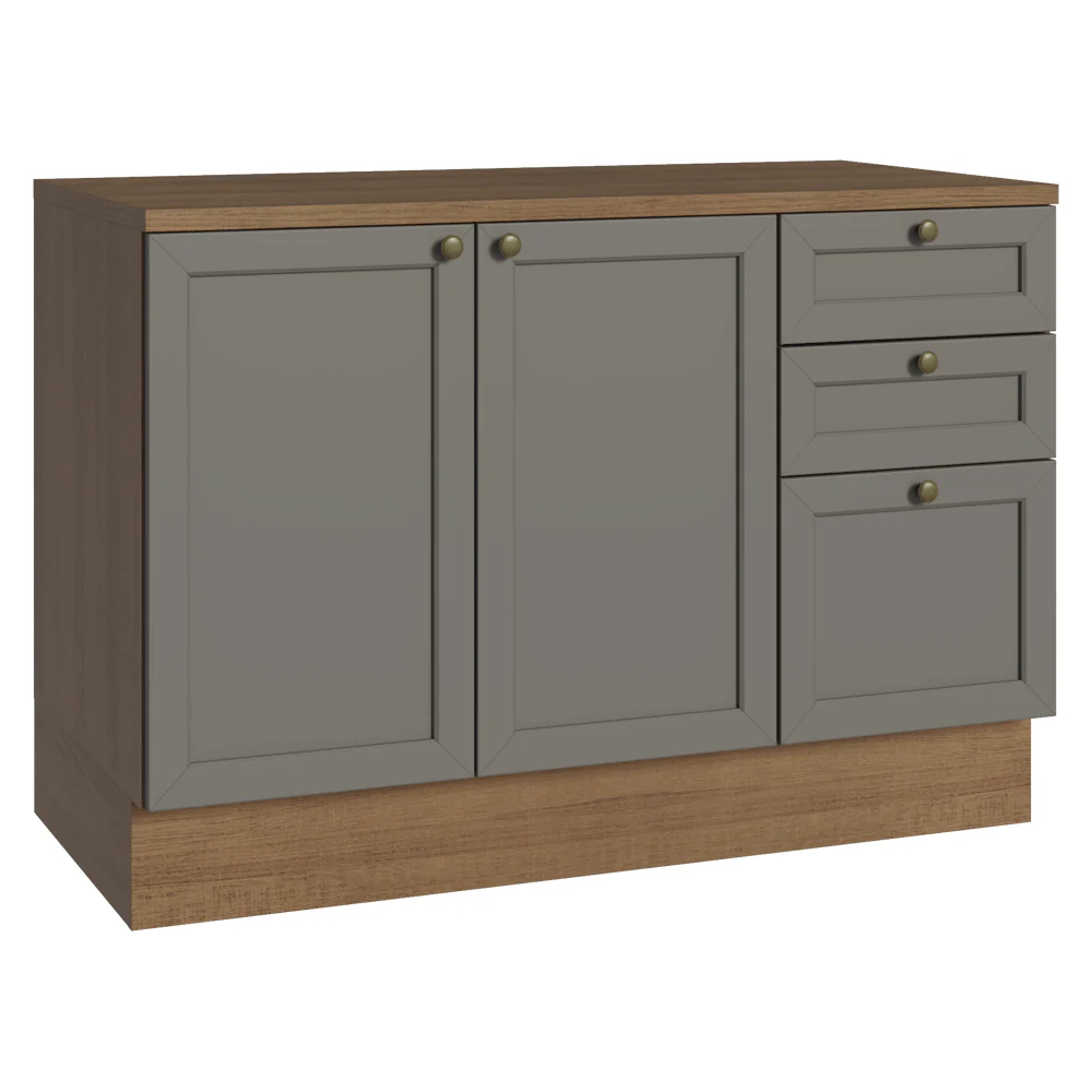 Balcão de Cozinha 120 cm 2 Portas 3 Gavetas Rustic/Cinza Vik Madesa