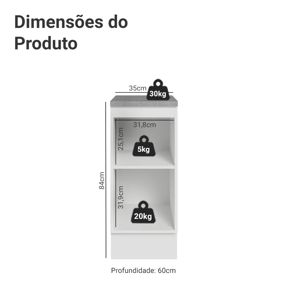 Balcão de Cozinha 35 x 60 cm 1 Porta (Com Tampo) Branco/Azul Vik Madesa - Image 2