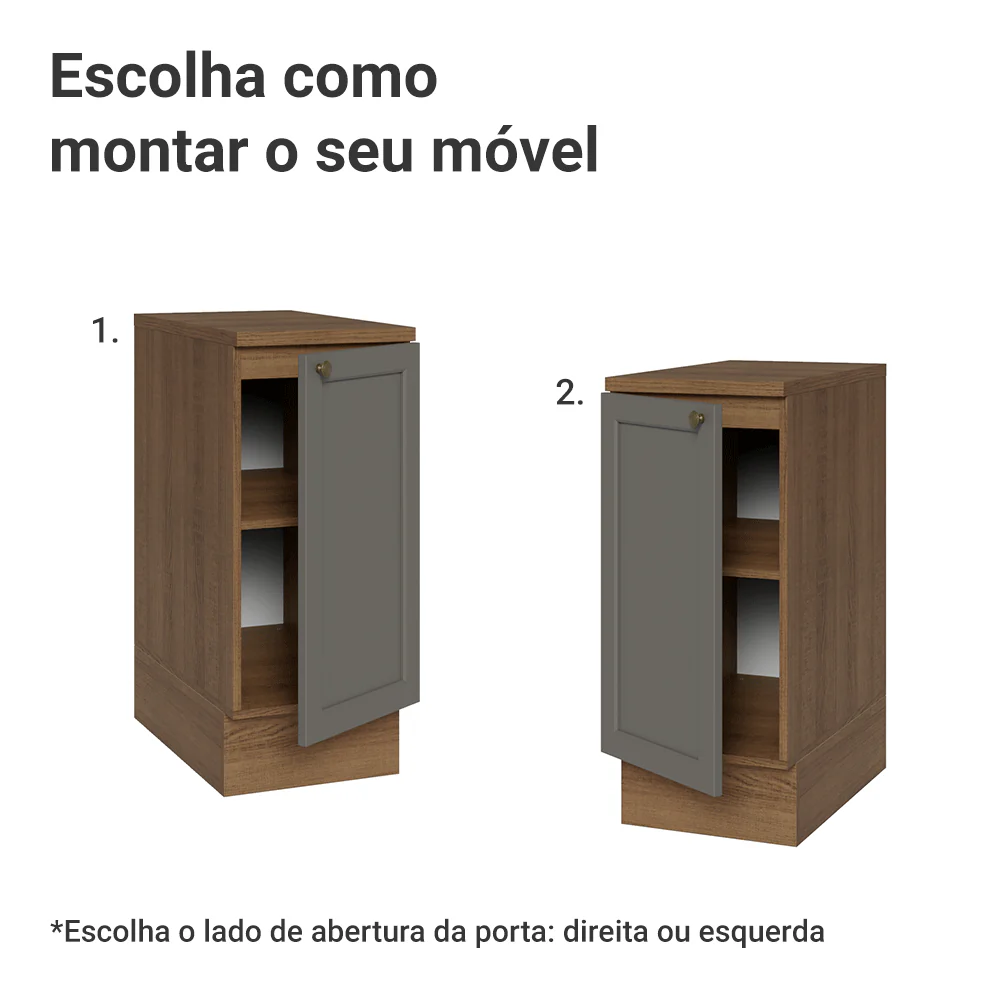 Balcão de Cozinha 35 x 60 cm 1 Porta (Com Tampo) Rustic/Cinza Vik Madesa - Image 4