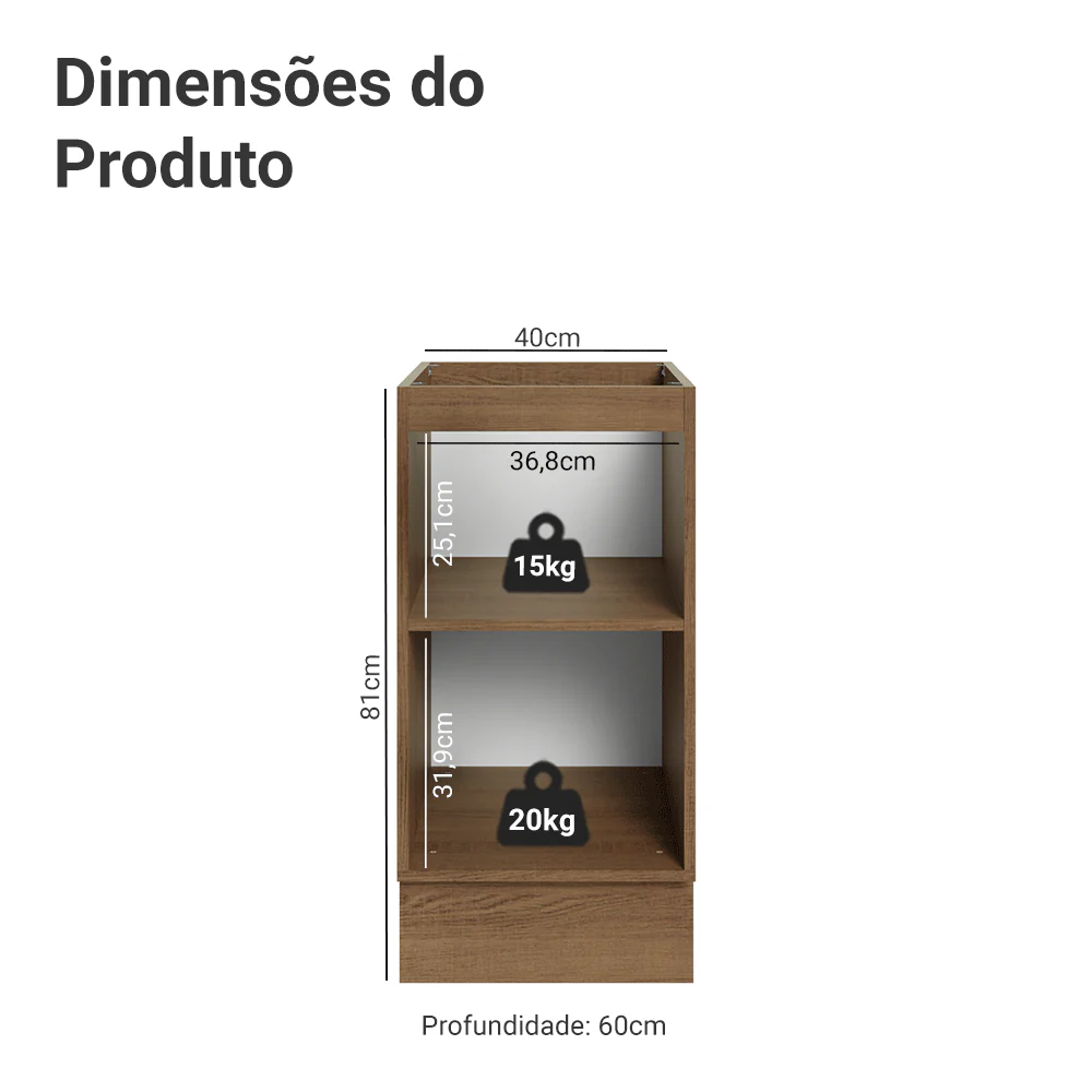 Balcão de Cozinha 40 x 60 cm 1 Porta (Sem Tampo) Rustic/Azul Vik Madesa - Image 2