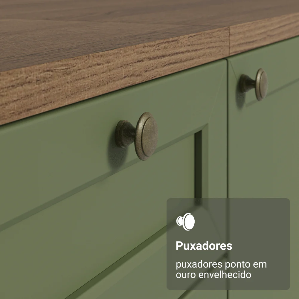 Balcão de Cozinha 40 x 60 cm 3 Gavetas (Com Tampo) Rustic/Verde Vik Madesa - Image 6
