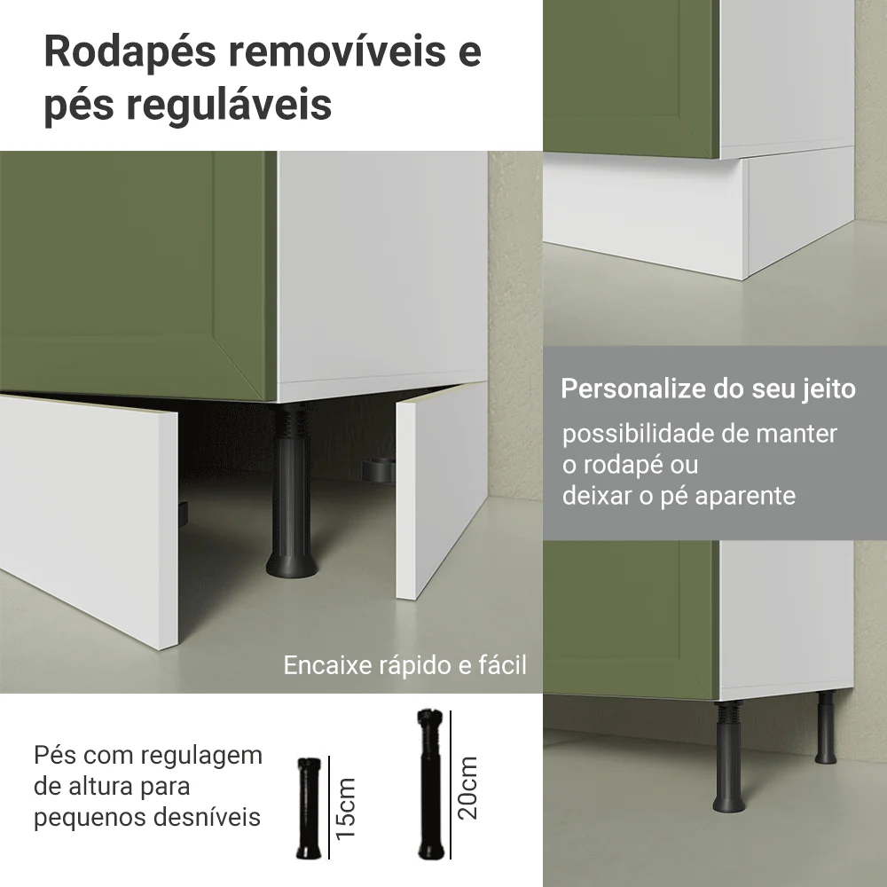 Balcão de Cozinha 40 cm 3 Gavetas Branco/Verde Vik Madesa - Image 9
