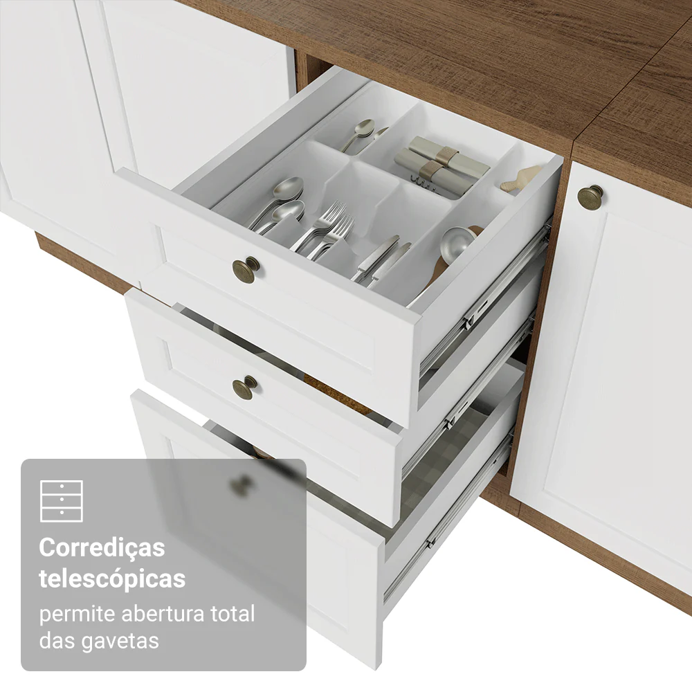 Balcão de Cozinha 40 cm 3 Gavetas Rustic/Branco Vik Madesa - Image 7