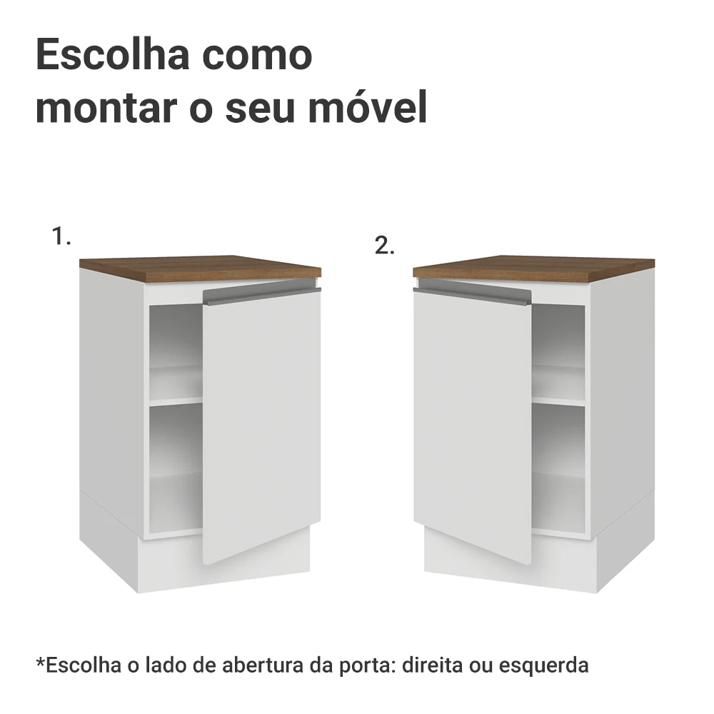Balcão de Cozinha 50 x 60cm 1 Porta Branco Tampo Rustic Glamy Madesa - Image 4