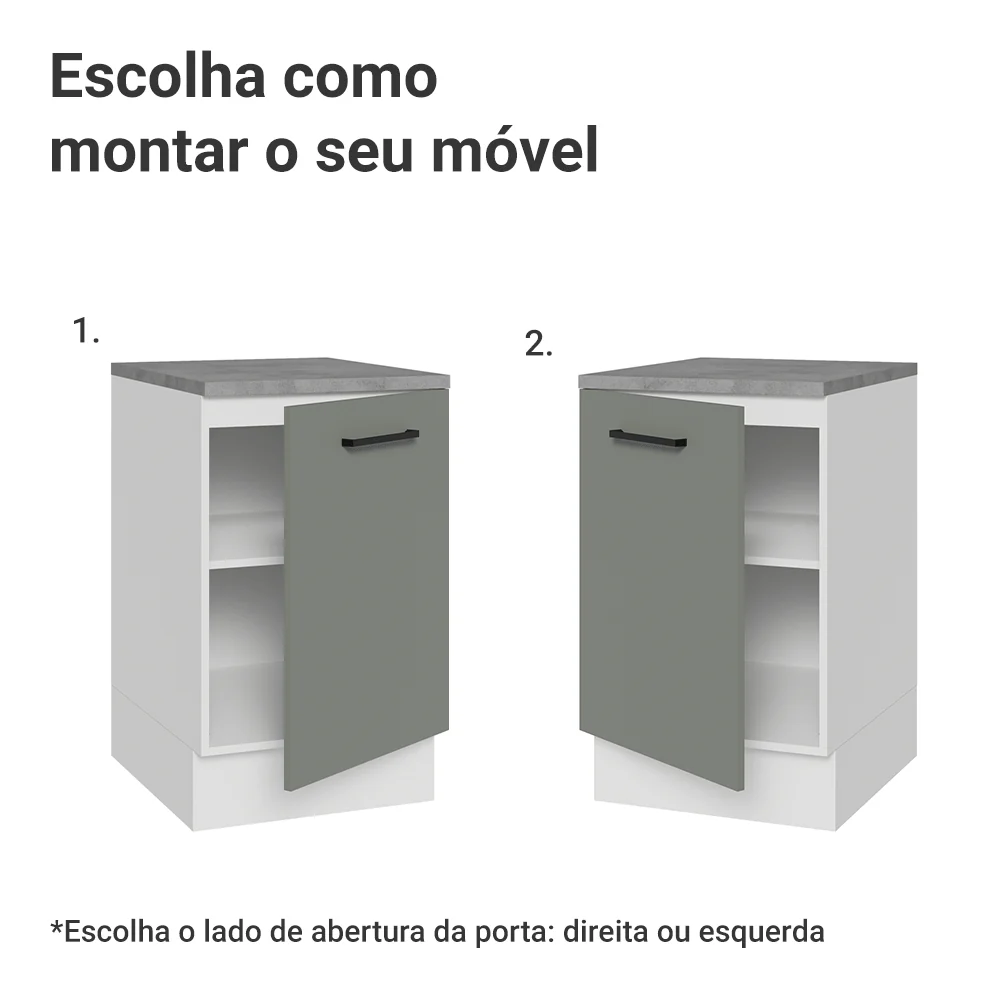 Balcão de Cozinha 50 x 60cm 1 Porta (Com Tampo) Branco/Cinza Agata Madesa - Image 4