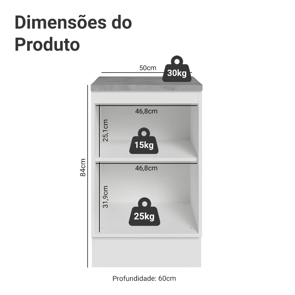 Balcão de Cozinha 50 x 60cm 1 Porta (Com Tampo) Branco/Crema Agata Madesa - Image 2