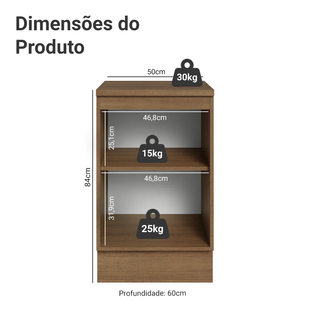 Balcão de Cozinha 50 x 60cm 1 Porta (Com Tampo) Rustic/Cinza Agata Madesa - Image 2
