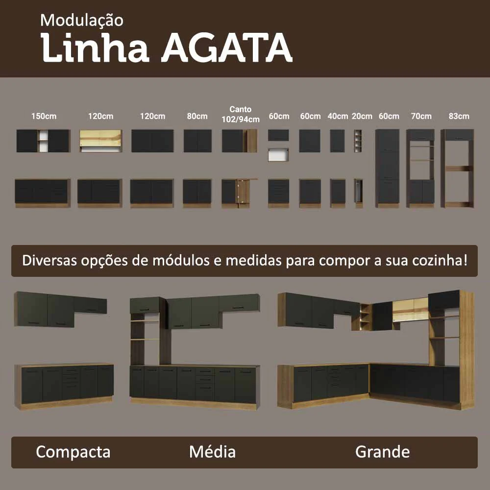 Balcão de Cozinha 50 x 60cm 1 Porta (Com Tampo) Rustic/Preto Agata Madesa - Image 9