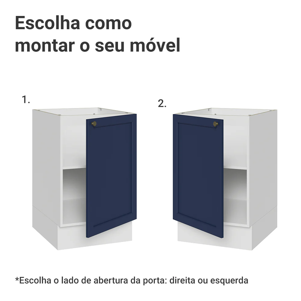 Balcão de Cozinha 50 x 60cm 1 Porta (Sem Tampo) Branco/Azul Vik Madesa - Image 4
