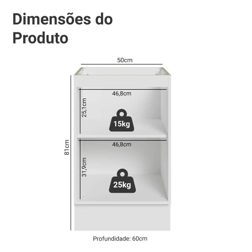 Balcão de Cozinha 50 x 60cm 1 Porta (Sem Tampo) Branco/Verde Vik Madesa - Image 2