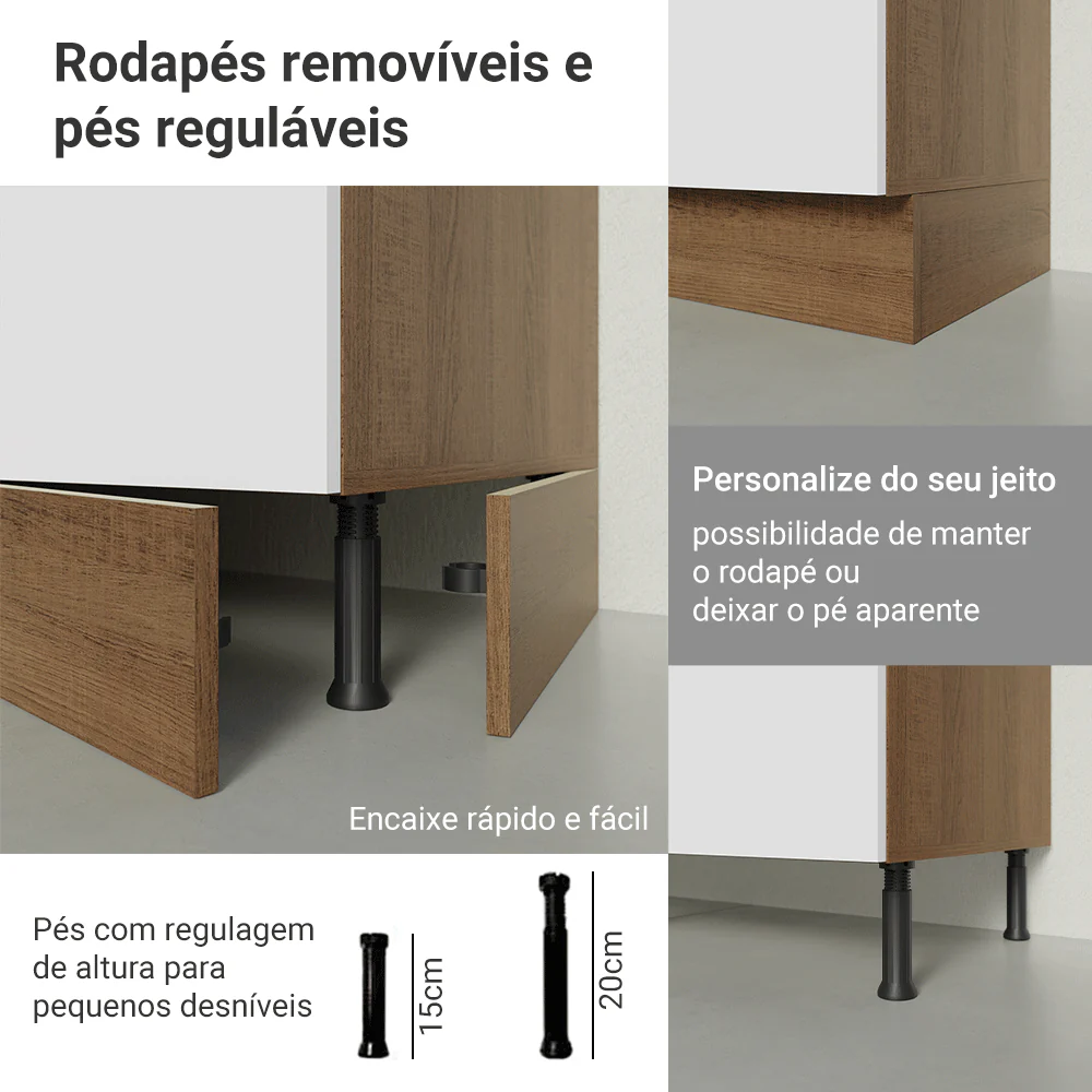Balcão de Cozinha 50 x 60cm 1 Porta (Sem Tampo) Rustic/Branco Glamy Madesa - Image 8
