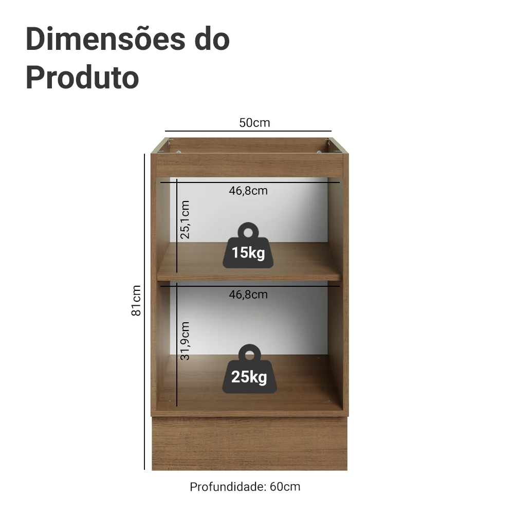 Balcão de Cozinha 50 x 60cm 1 Porta (Sem Tampo) Rustic/Crema Agata Madesa - Image 2