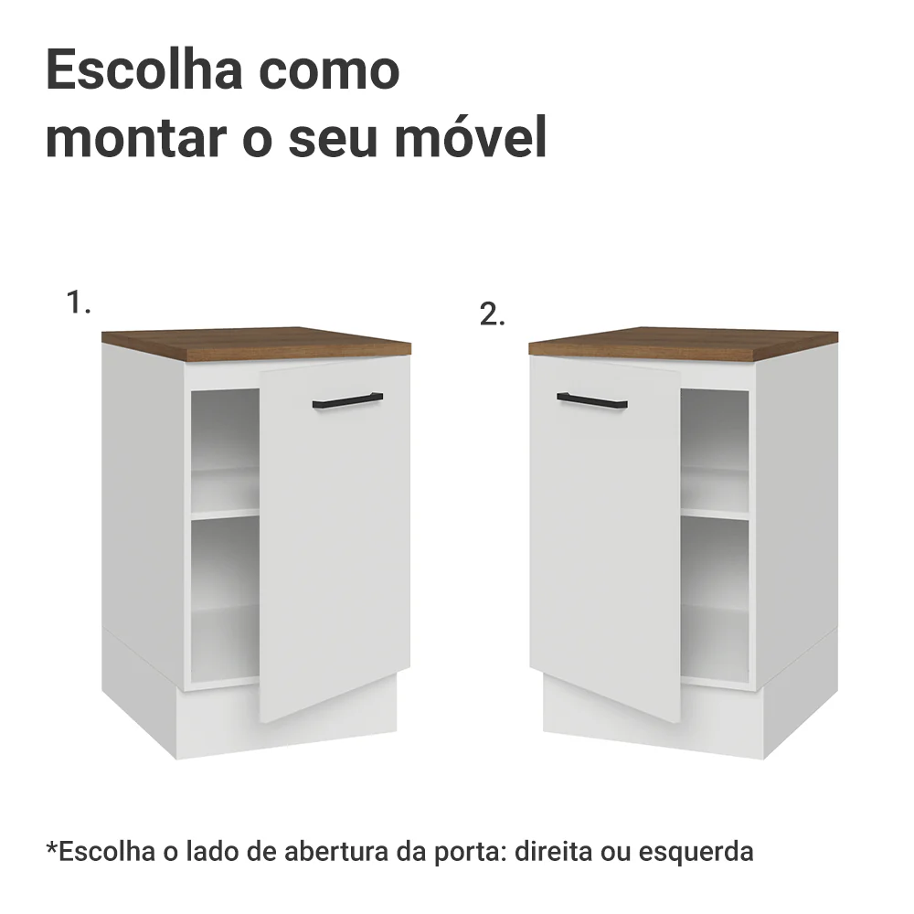 Balcão de Cozinha 50cm 1 Porta Branco Tampo Rustic Agata Madesa - Image 4