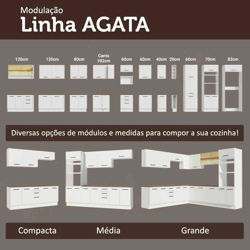 Balcão de Cozinha 50cm 1 Porta Branco Tampo Rustic Agata Madesa - Image 9