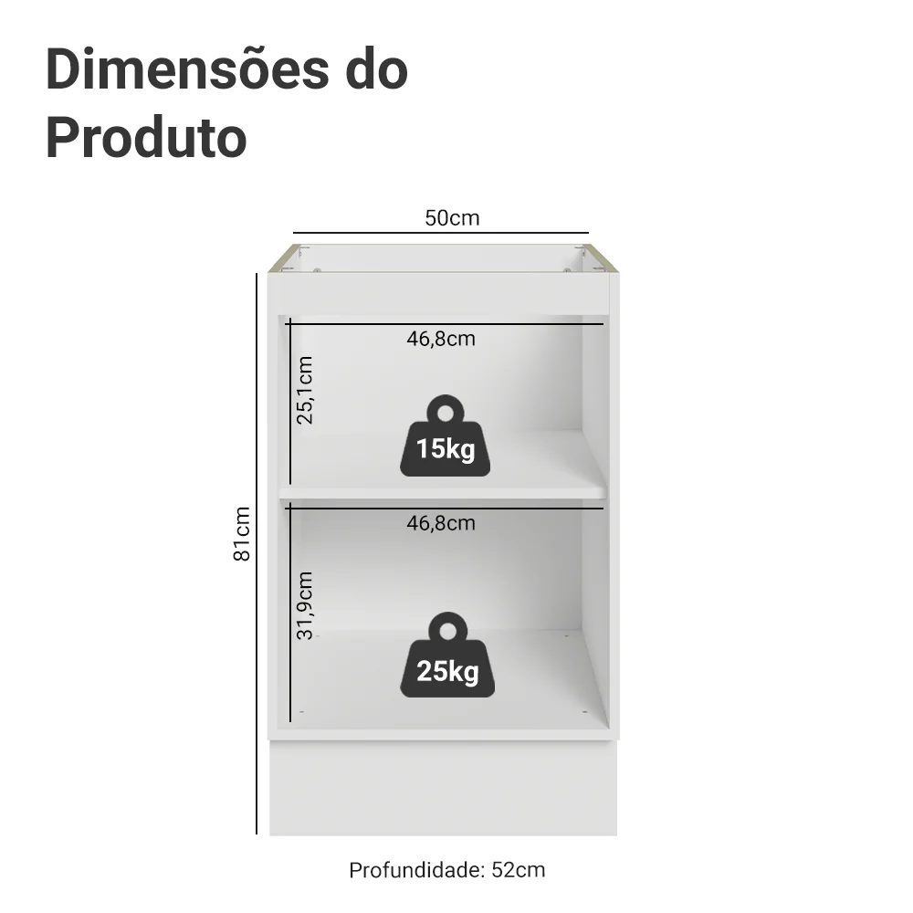 Balcão de Cozinha 50cm 1 Porta (Sem Tampo) Branco/Crema Agata Madesa - Image 2