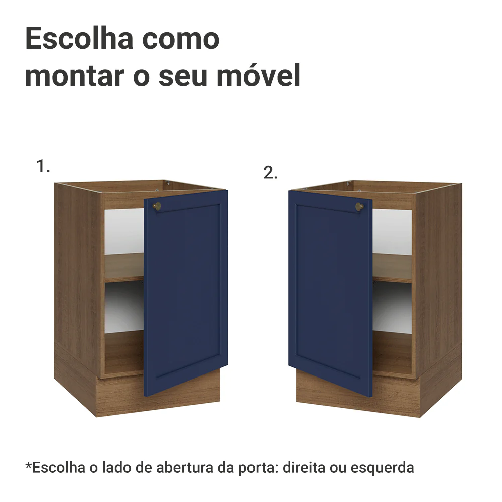 Balcão de Cozinha 50cm 1 Porta (Sem Tampo) Rustic/Azul Vik Madesa - Image 4