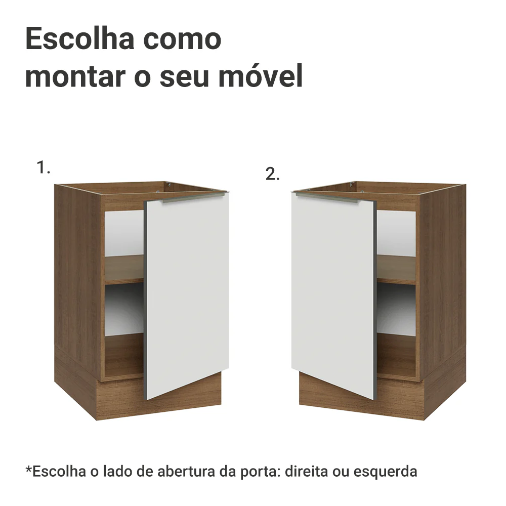Balcão de Cozinha 50 x 60 cm 1 Porta (Sem Tampo) Rustic/Branco Veludo Lux Madesa - Image 4
