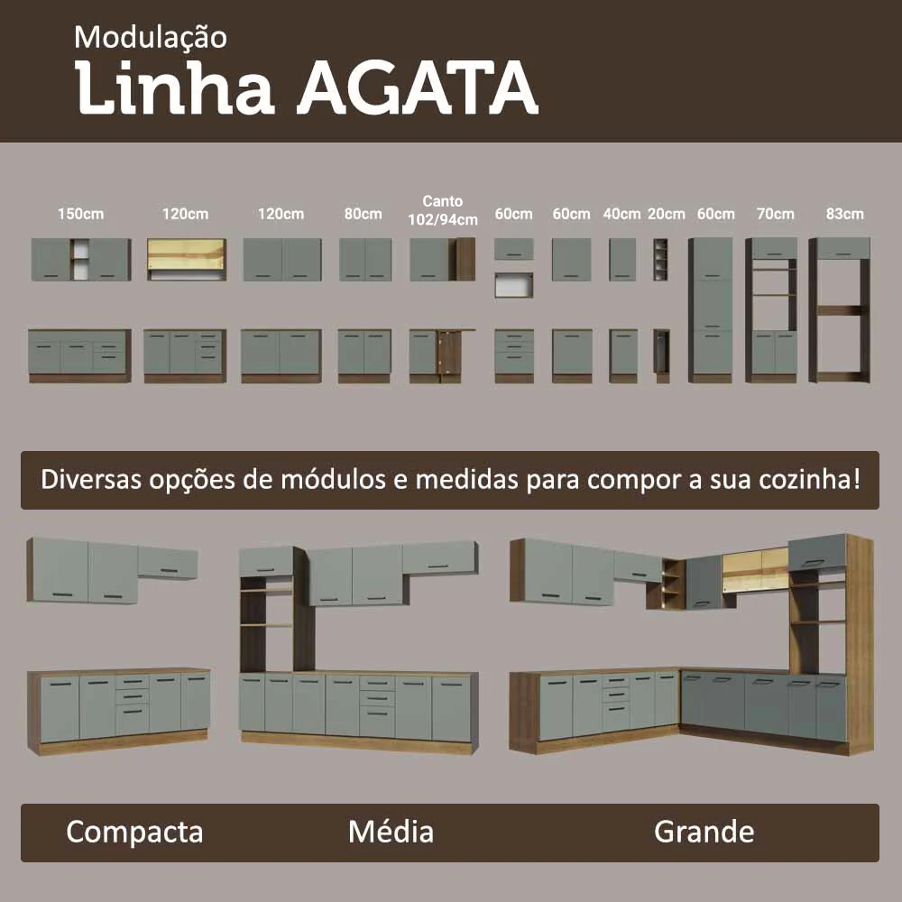 Balcão de Cozinha 50cm 1 Porta (Sem Tampo) Rustic/Cinza Agata Madesa - Image 9