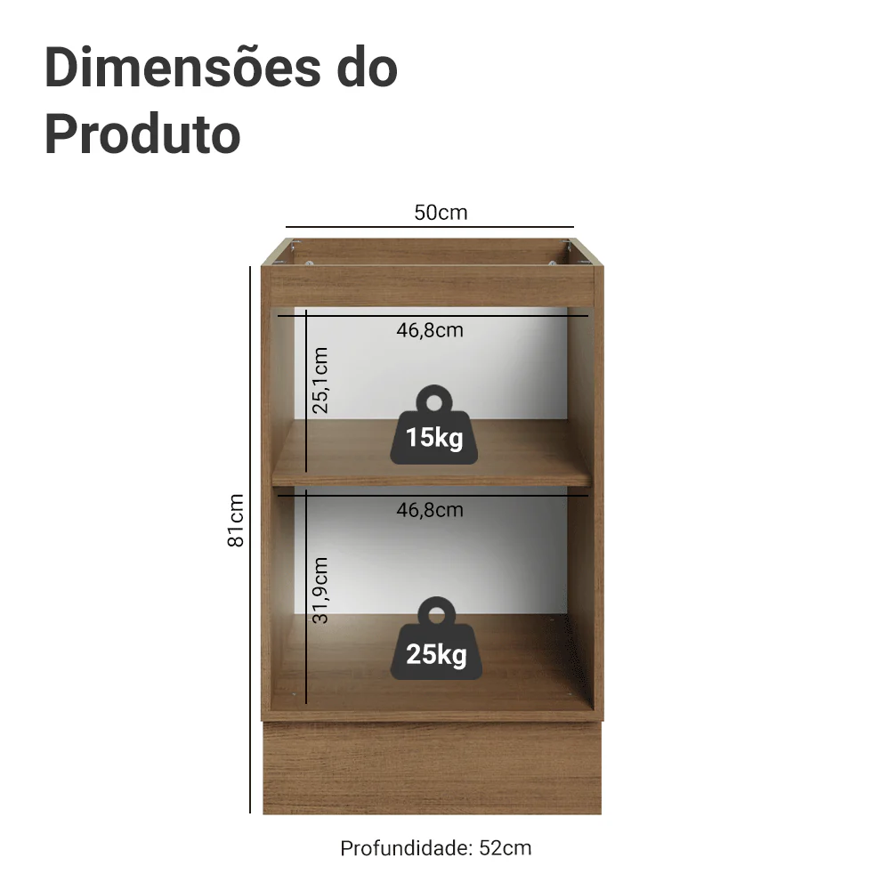 Balcão de Cozinha 50cm 1 Porta (Sem Tampo) Rustic/Cinza Vik Madesa - Image 2