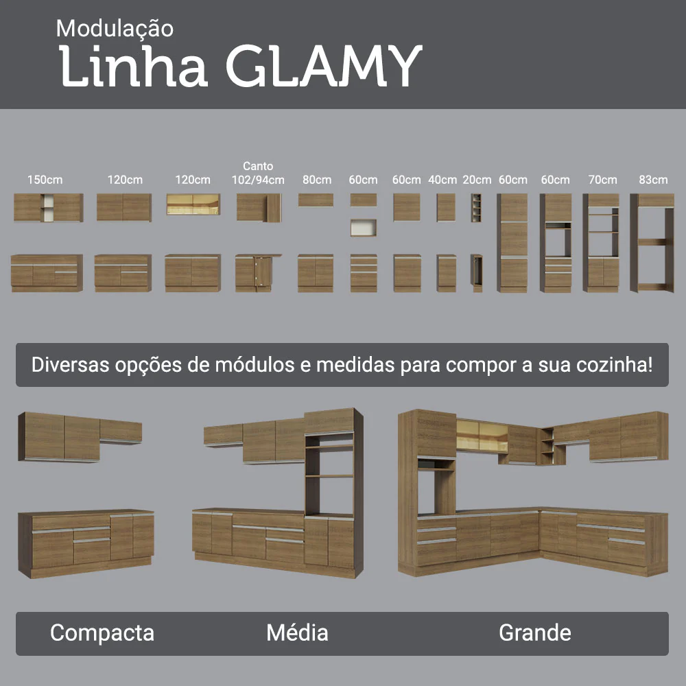 Balcão de Cozinha 50cm 1 Porta (Sem Tampo) Rustic Glamy Madesa - Image 9