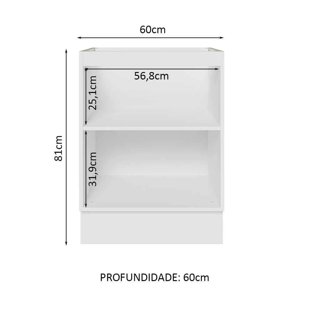 Balcão Cozinha 60 x 60 cm 1 Porta (Sem Tampo) Branco/Rustic Stella Madesa - Image 3