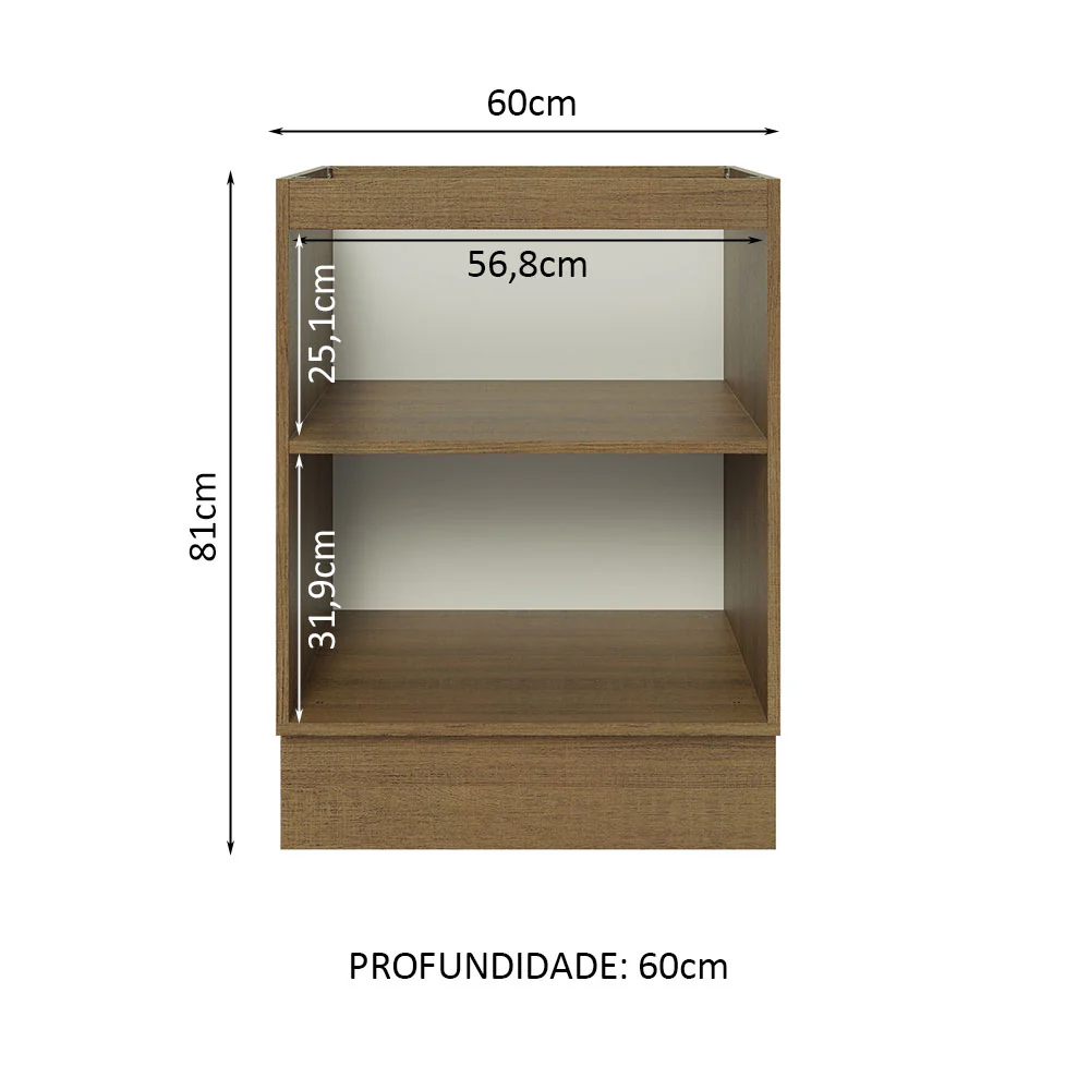 Balcão Cozinha 60 x 60 cm 1 Porta (Sem Tampo) Rustic/Branco Glamy Madesa - Image 3