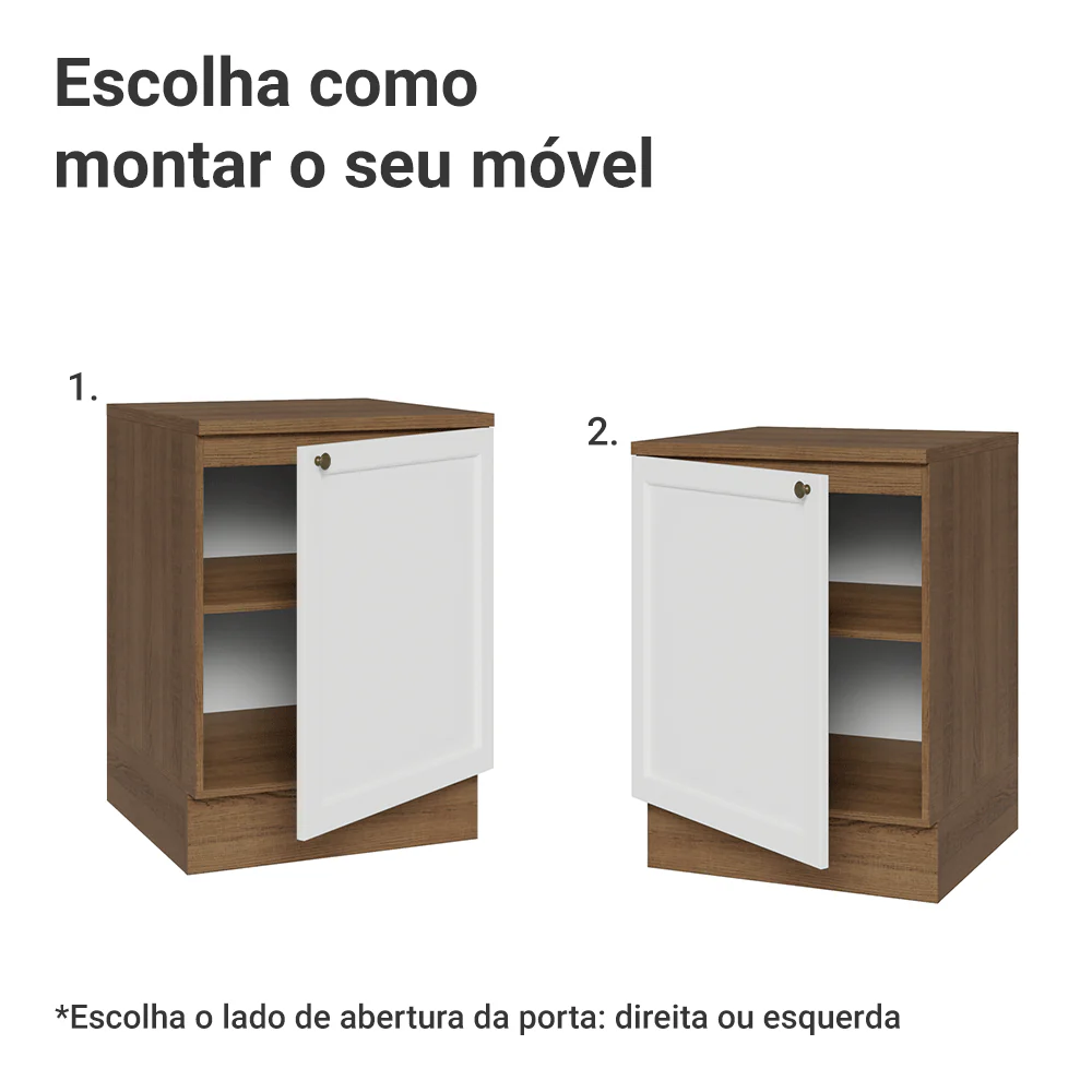 Balcão de Cozinha 60 x 60 cm 1 Porta (Com Tampo) Rustic/Branco Vik Madesa - Image 4
