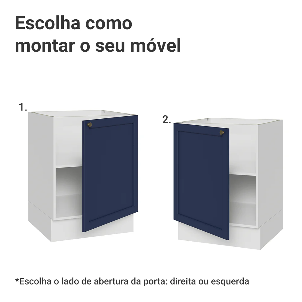 Balcão de Cozinha 60 x 60 cm 1 Porta (Sem Tampo) Branco/Azul Vik Madesa - Image 4