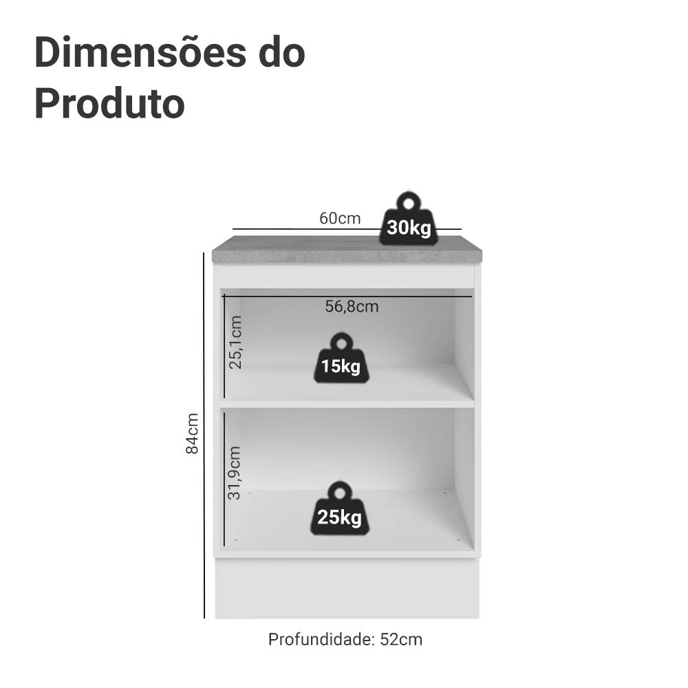 Balcão de Cozinha 60 cm 1 Porta Branco/Azul Vik Madesa - Image 2