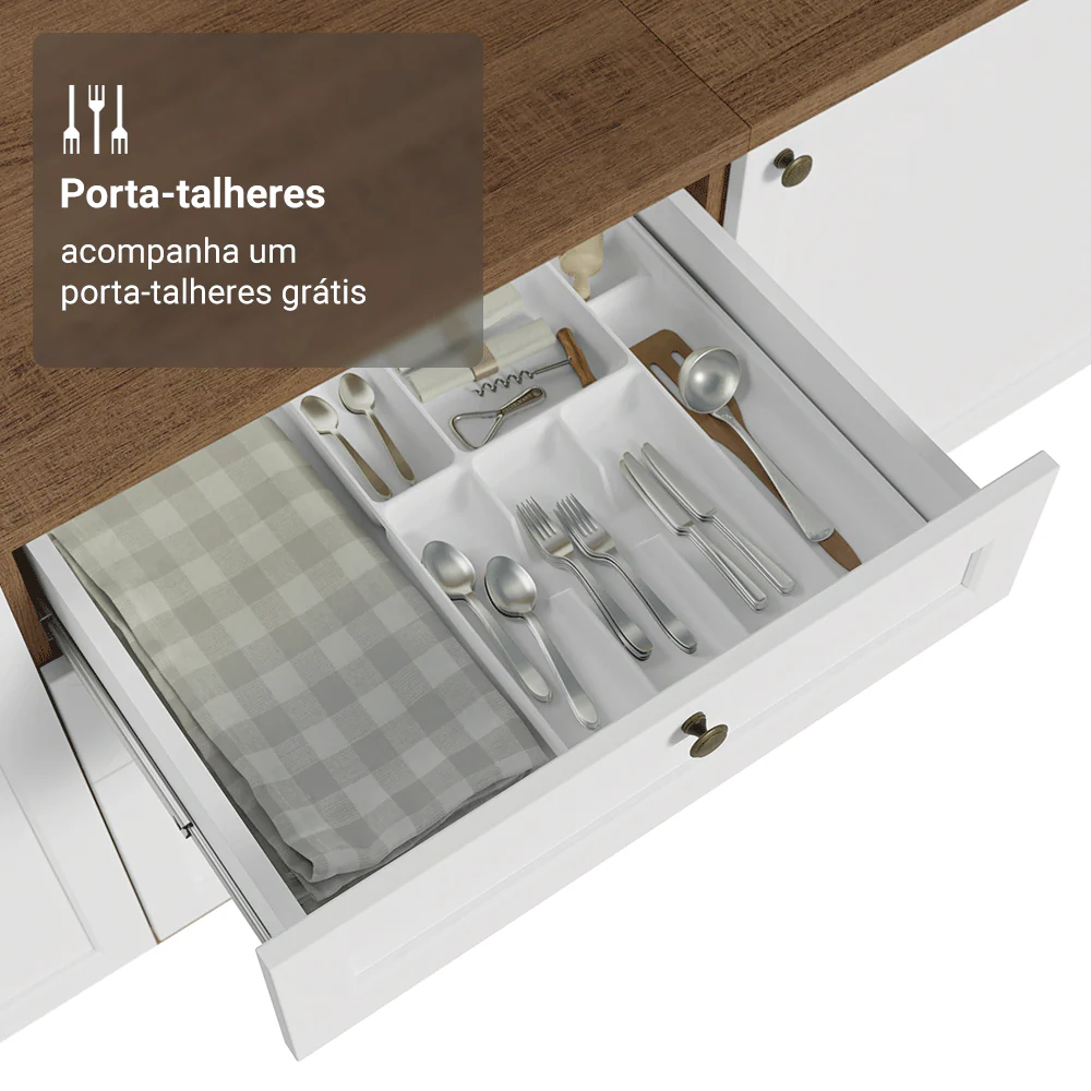 Balcão de Cozinha 60 cm 3 Gavetas Rustic/Branco Vik Madesa - Image 8