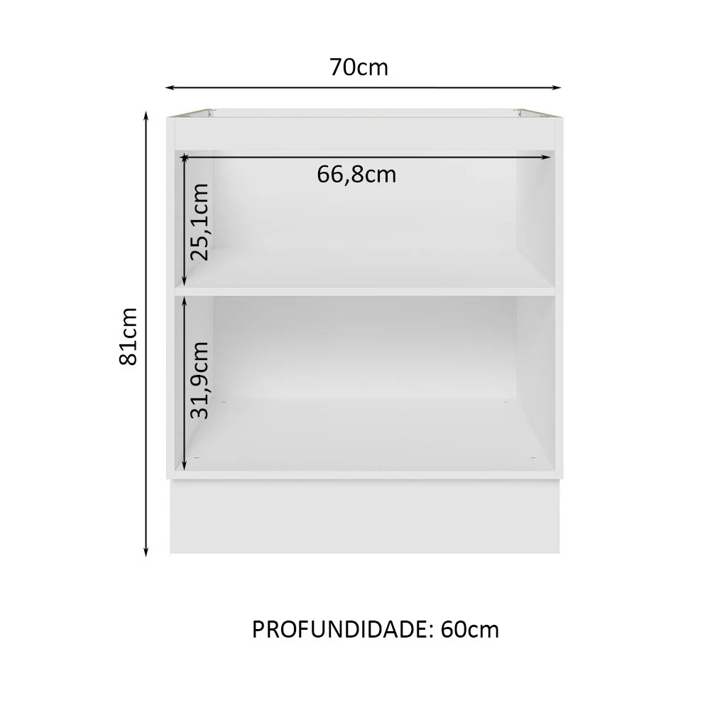 Balcão Cozinha 70 x 60 cm 2 Portas (Sem Tampo) Branco/Preto Glamy Madesa - Image 3