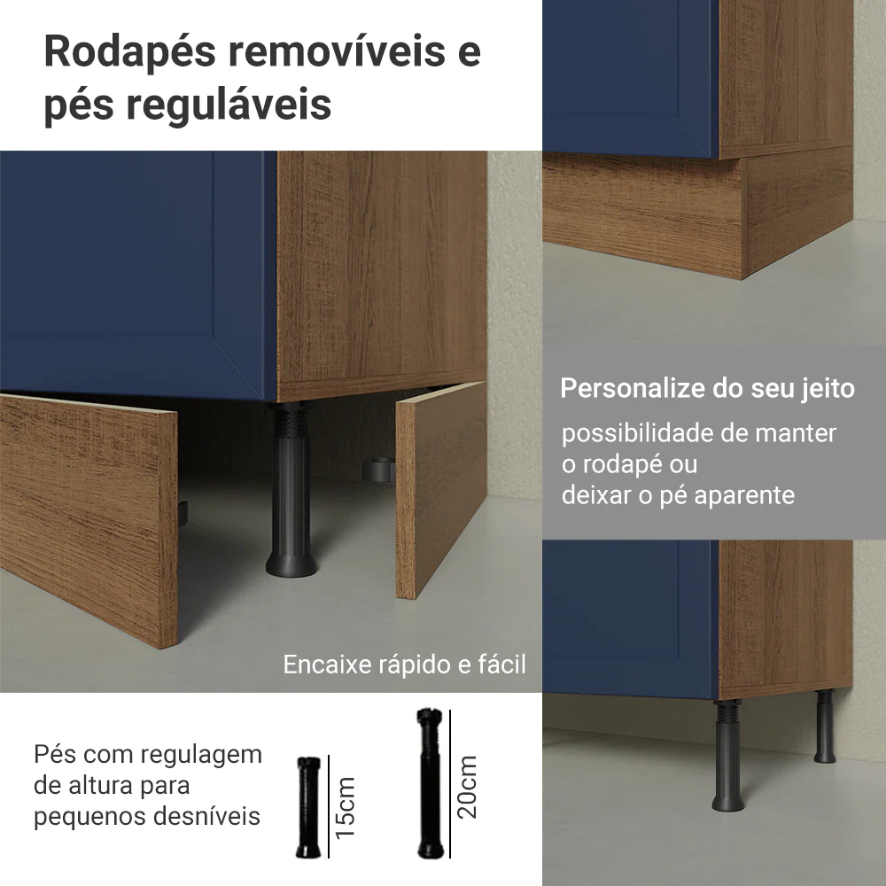 Balcão de Cozinha 70 x 60 cm 2 Portas (Com Tampo) Rustic/Azul Vik Madesa - Image 9