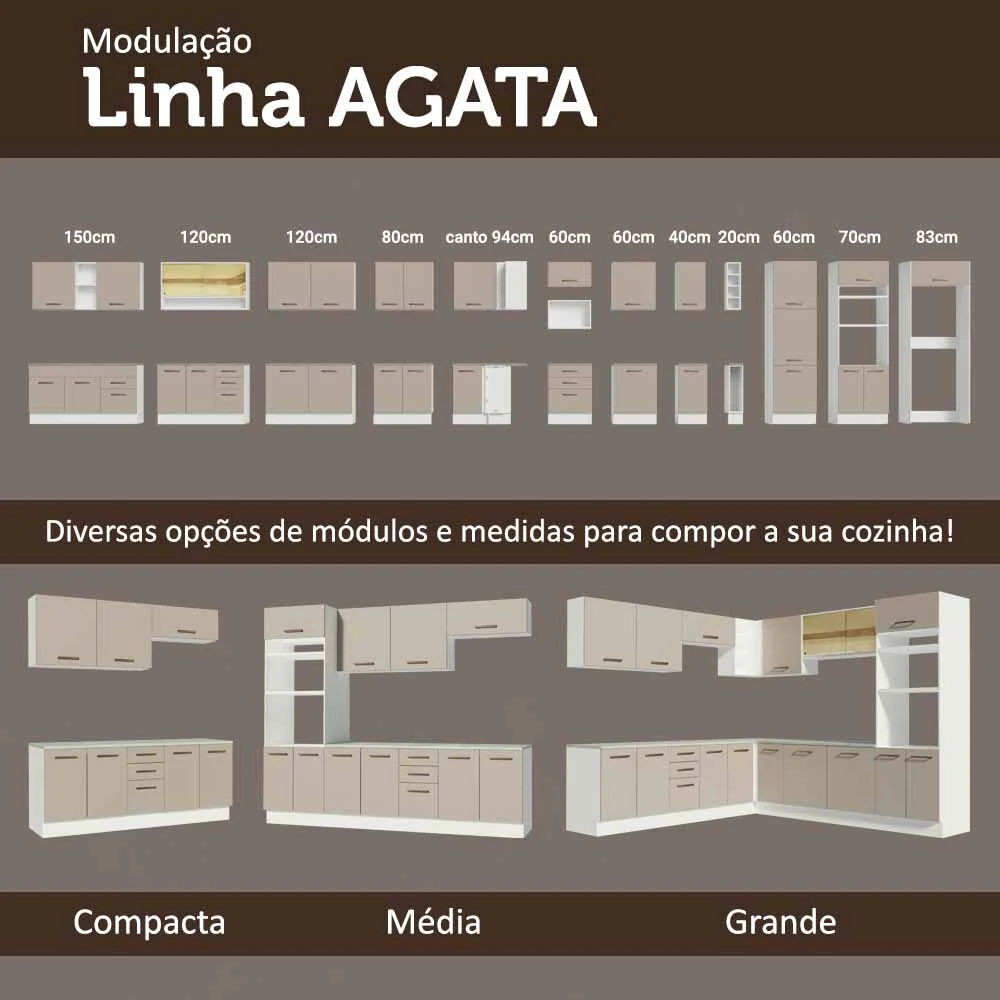 Balcão de Cozinha 80 x 60 cm 2 Gavetas (Com Tampo) Branco/Crema Agata Madesa - Image 9