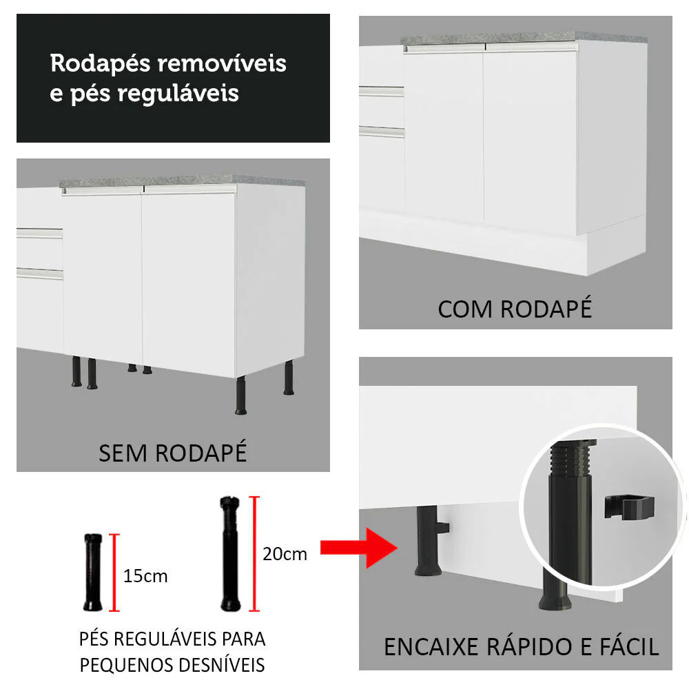 Balcão de Cozinha 80 x 60 cm 2 Gavetas (Com Tampo) Branco Glamy Madesa - Image 8