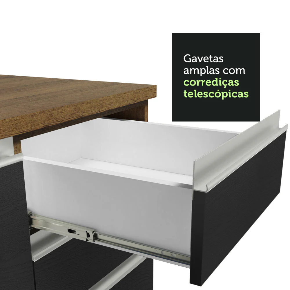 Balcão de Cozinha 80 x 60 cm 2 Gavetas (Sem Tampo) Rustic/Preto Glamy Madesa - Image 7