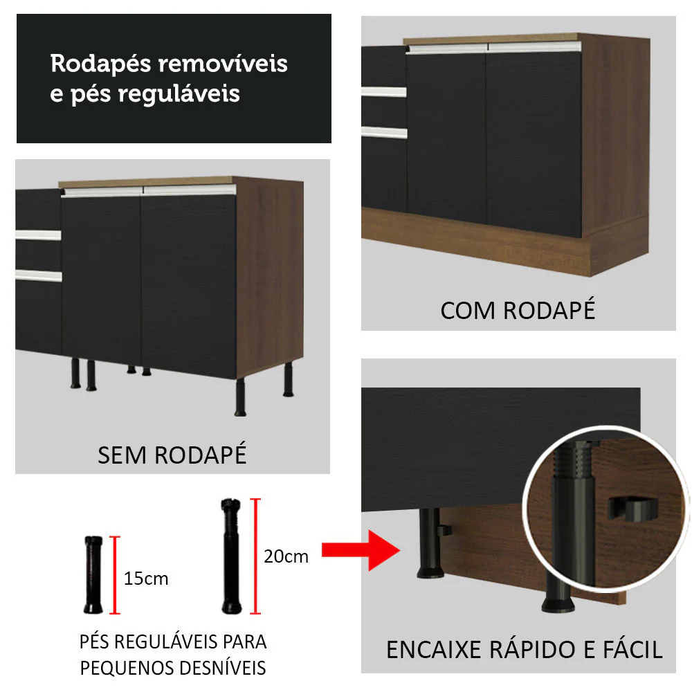 Balcão de Cozinha 80 x 60 cm 2 Gavetas (Sem Tampo) Rustic/Preto Glamy Madesa - Image 8