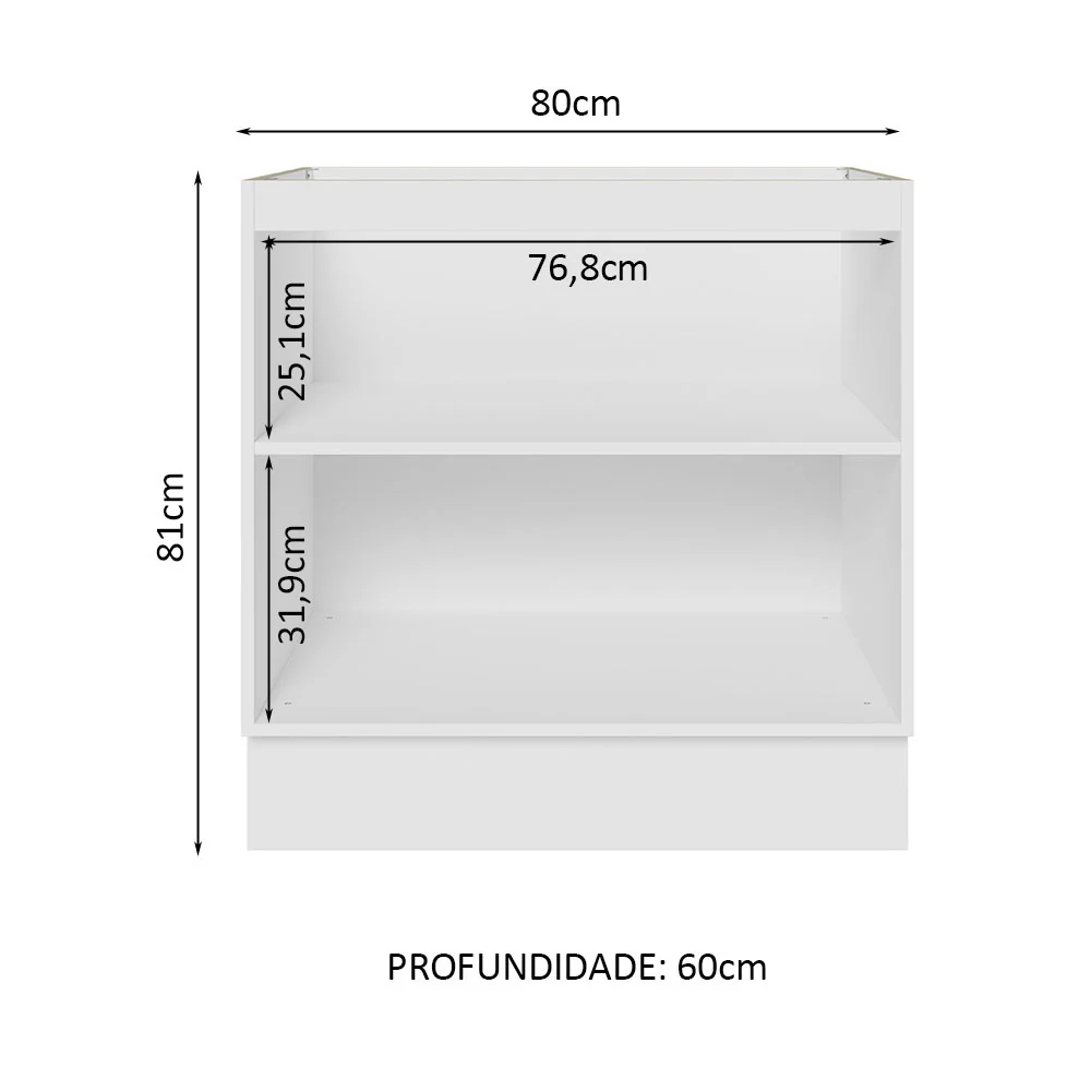 Balcão Cozinha 80 x 60 cm 2 Portas (Sem Tampo) Branco Stella Madesa - Image 3