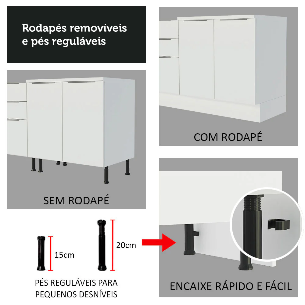 Balcão Cozinha 80 x 60 cm 2 Portas (Sem Tampo) Branco Stella Madesa - Image 9