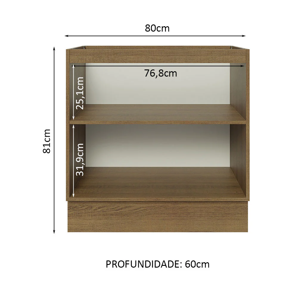 Balcão Cozinha 80 x 60 cm 2 Portas (Sem Tampo) Rustic Stella Madesa - Image 3