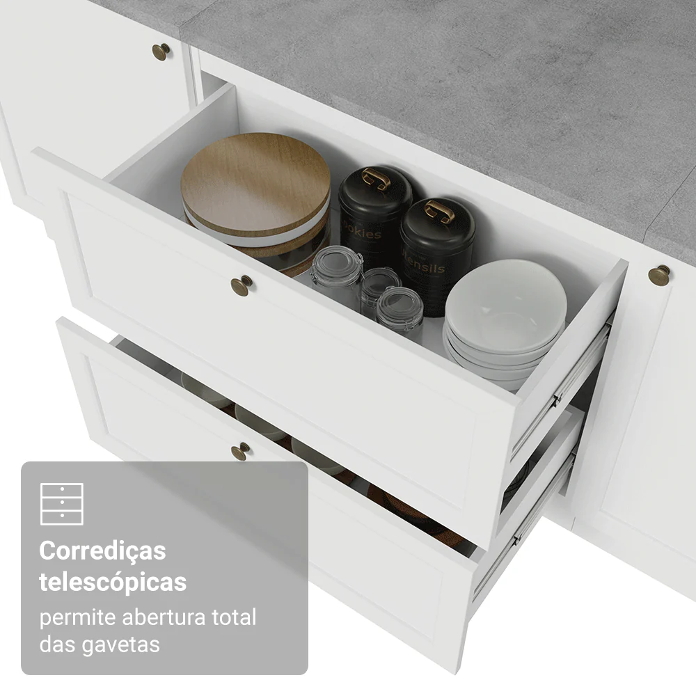 Balcão de Cozinha 80 x 60 cm 2 Gavetas (Com Tampo) Branco Vik Madesa - Image 6