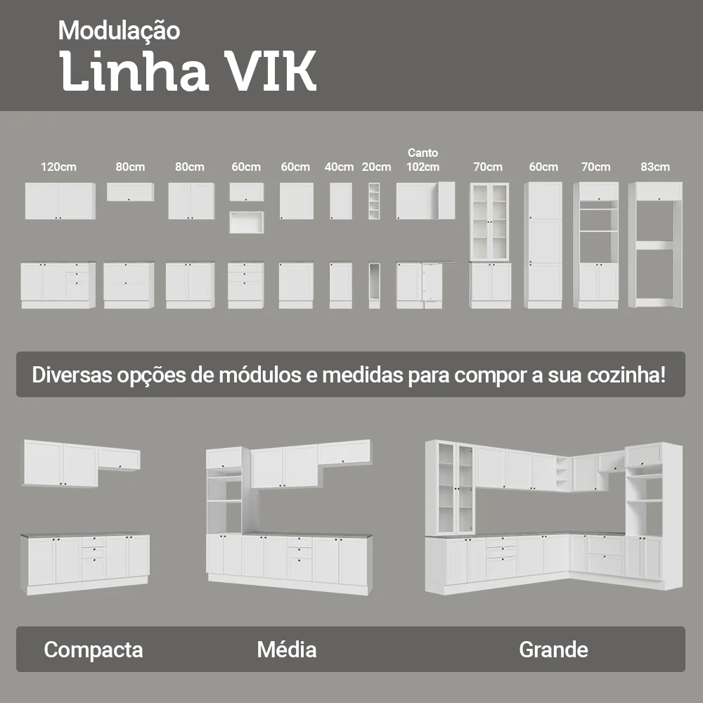Balcão de Cozinha 80 x 60 cm 2 Gavetas (Com Tampo) Branco Vik Madesa - Image 8